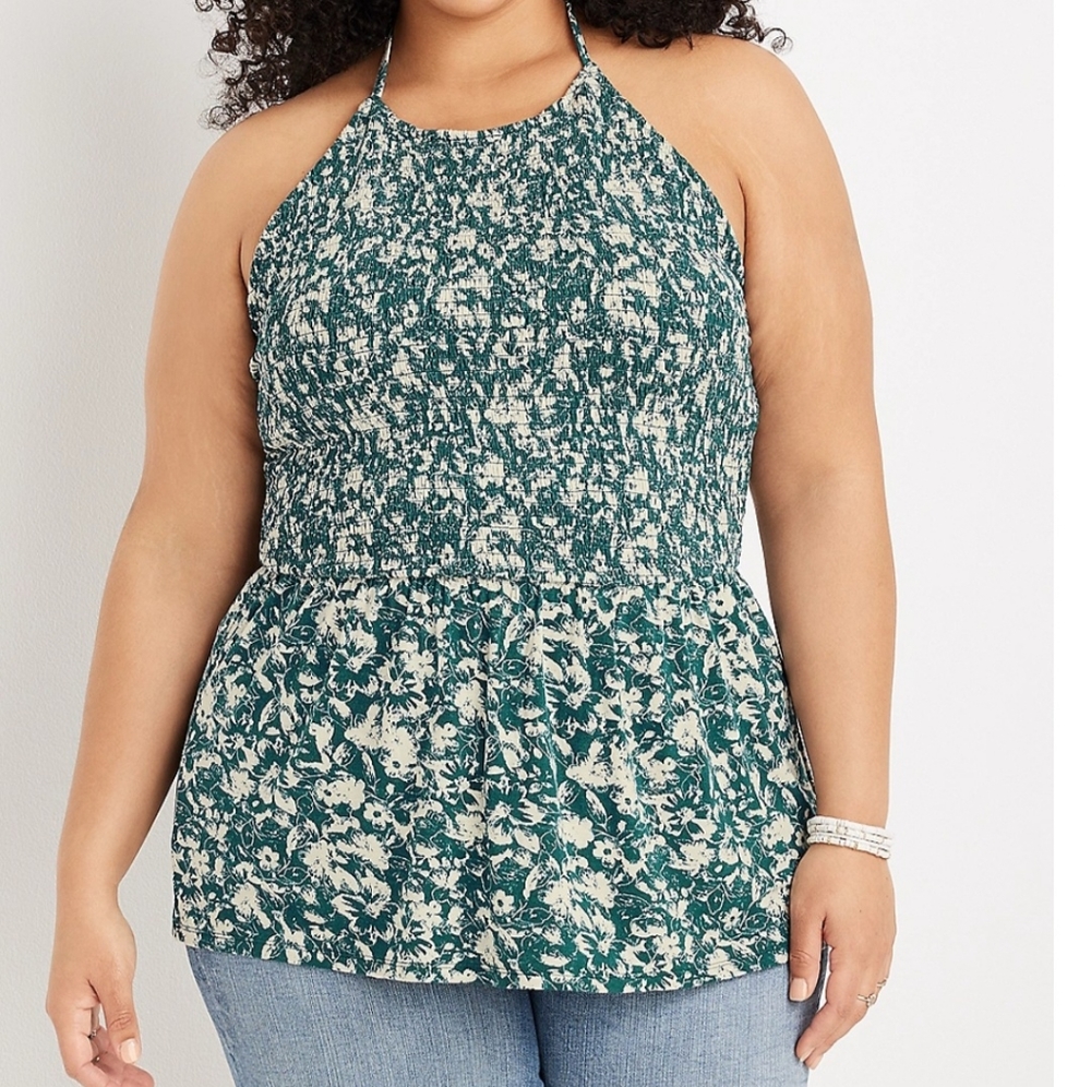 NWT Maurices Plus Size Floral Smocked Halter Neck Peplum Tank Top | Size 2